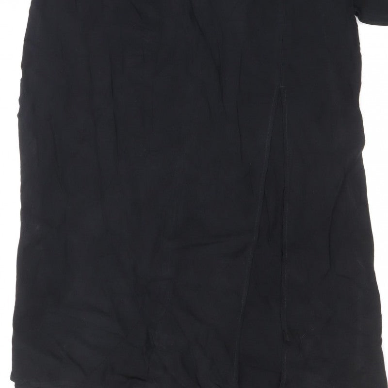 Massimo Dutti Women Black L Midi Sheath Long Sleeve Dress