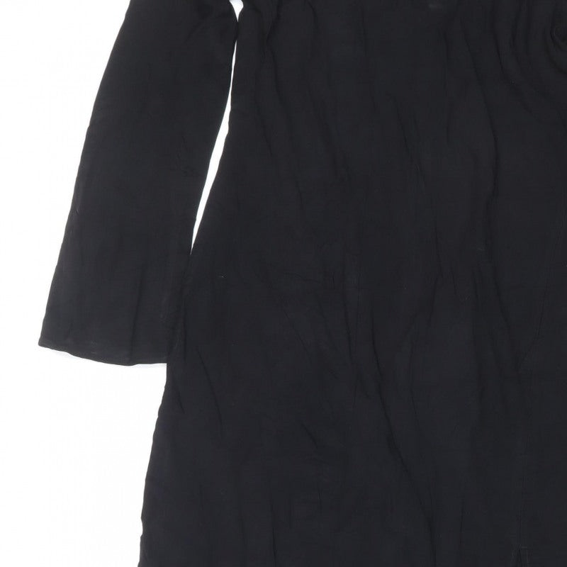 Massimo Dutti Women Black L Midi Sheath Long Sleeve Dress
