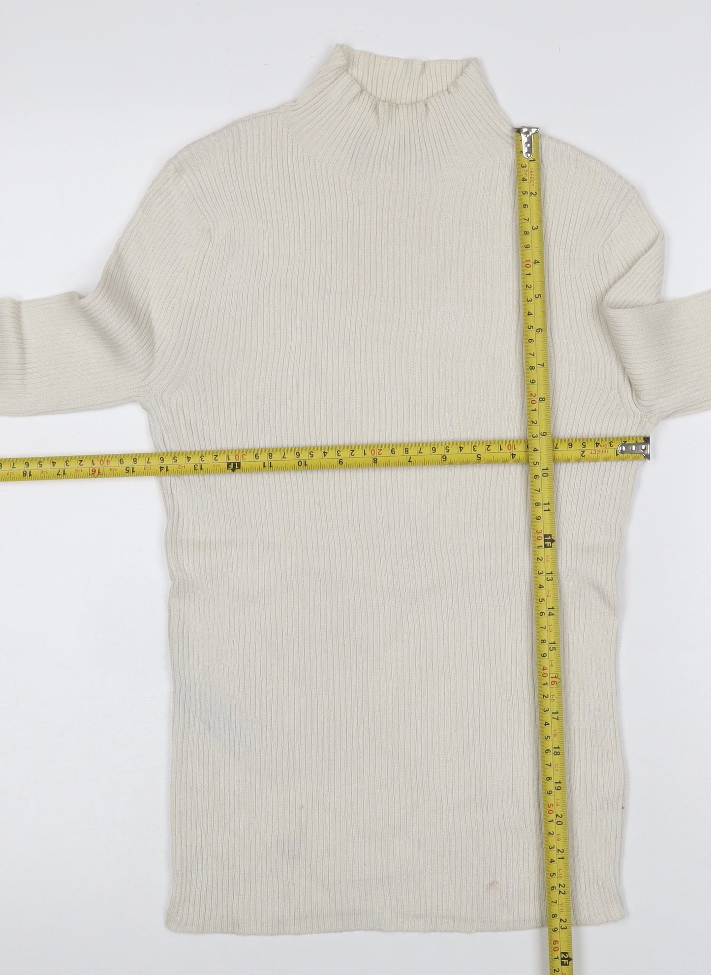Marks and Spencer Women's Ivory Size 8 Ribbed Roll Neck Jumper