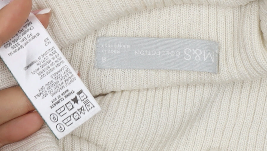 Marks and Spencer Women's Ivory Size 8 Ribbed Roll Neck Jumper