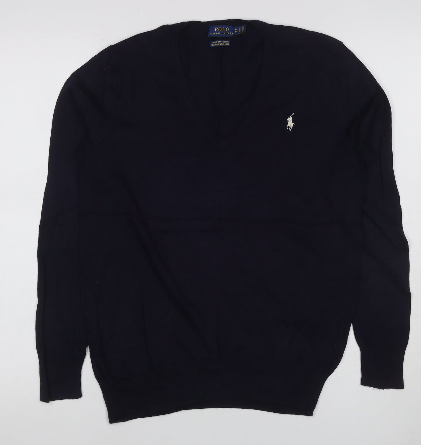 Polo Ralph Lauren Women’s Black XS V-Neck Cotton Knit Jumper
