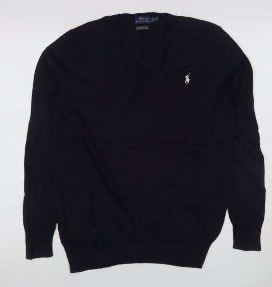 Polo Ralph Lauren Women’s Black XS V-Neck Cotton Knit Jumper