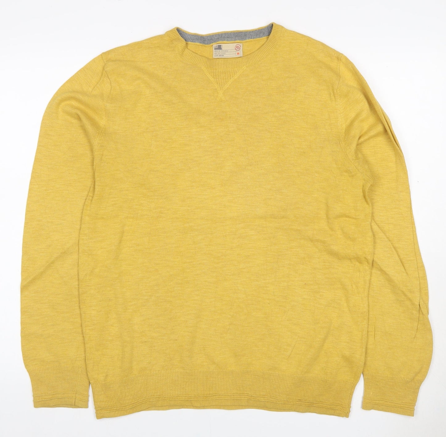 M&S Men Yellow M Cotton Crew Neck Lightweight Pullover Jumper