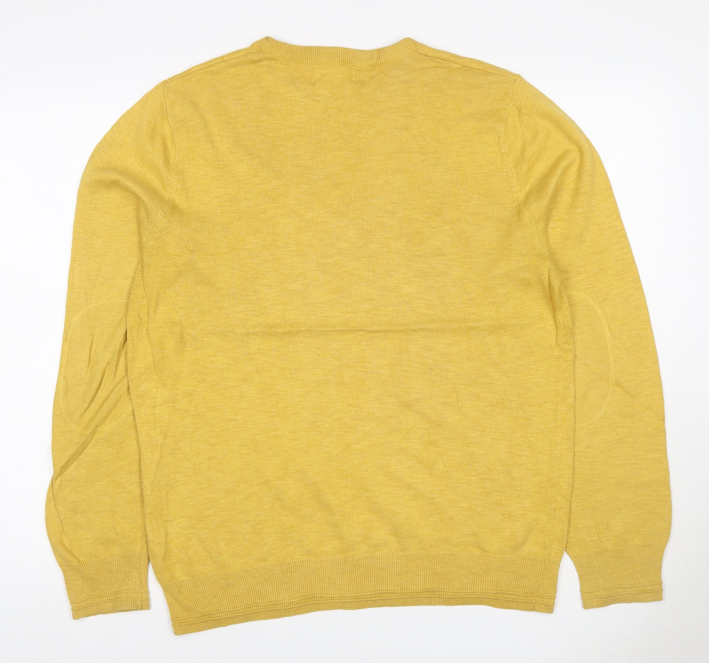 M&S Men Yellow M Cotton Crew Neck Lightweight Pullover Jumper