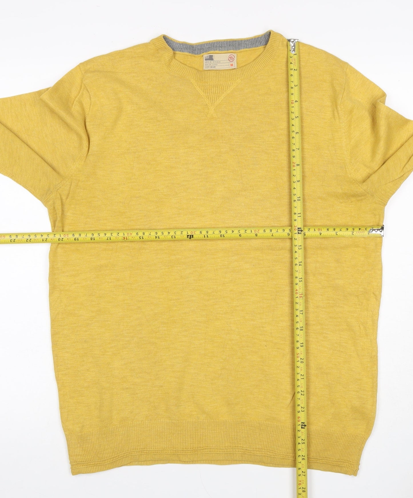 M&S Men Yellow M Cotton Crew Neck Lightweight Pullover Jumper