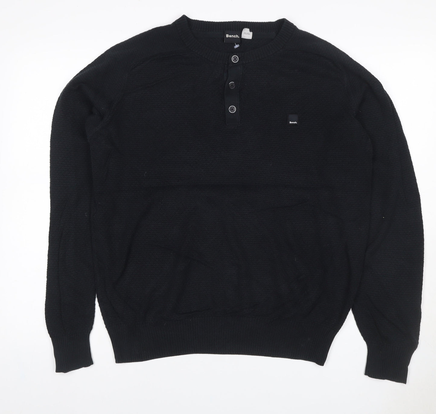 Bench Men’s Black M Henley Cotton Blend Knit Jumper Logo