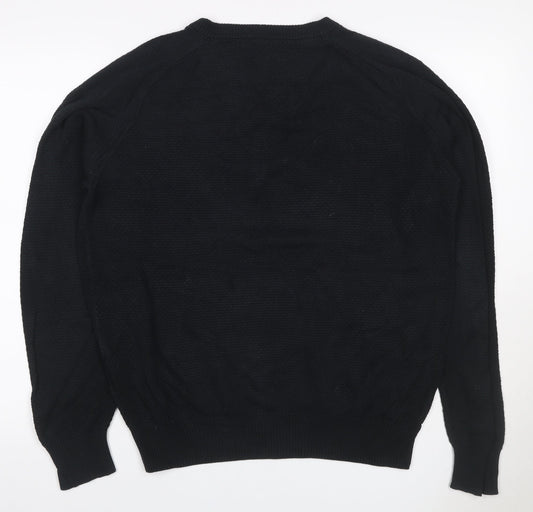 Bench Men’s Black M Henley Cotton Blend Knit Jumper Logo
