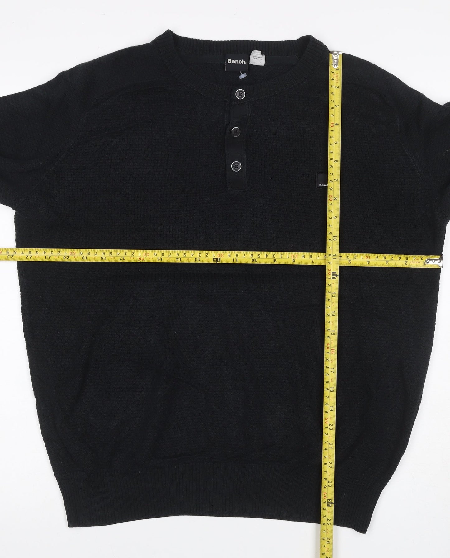 Bench Men’s Black M Henley Cotton Blend Knit Jumper Logo