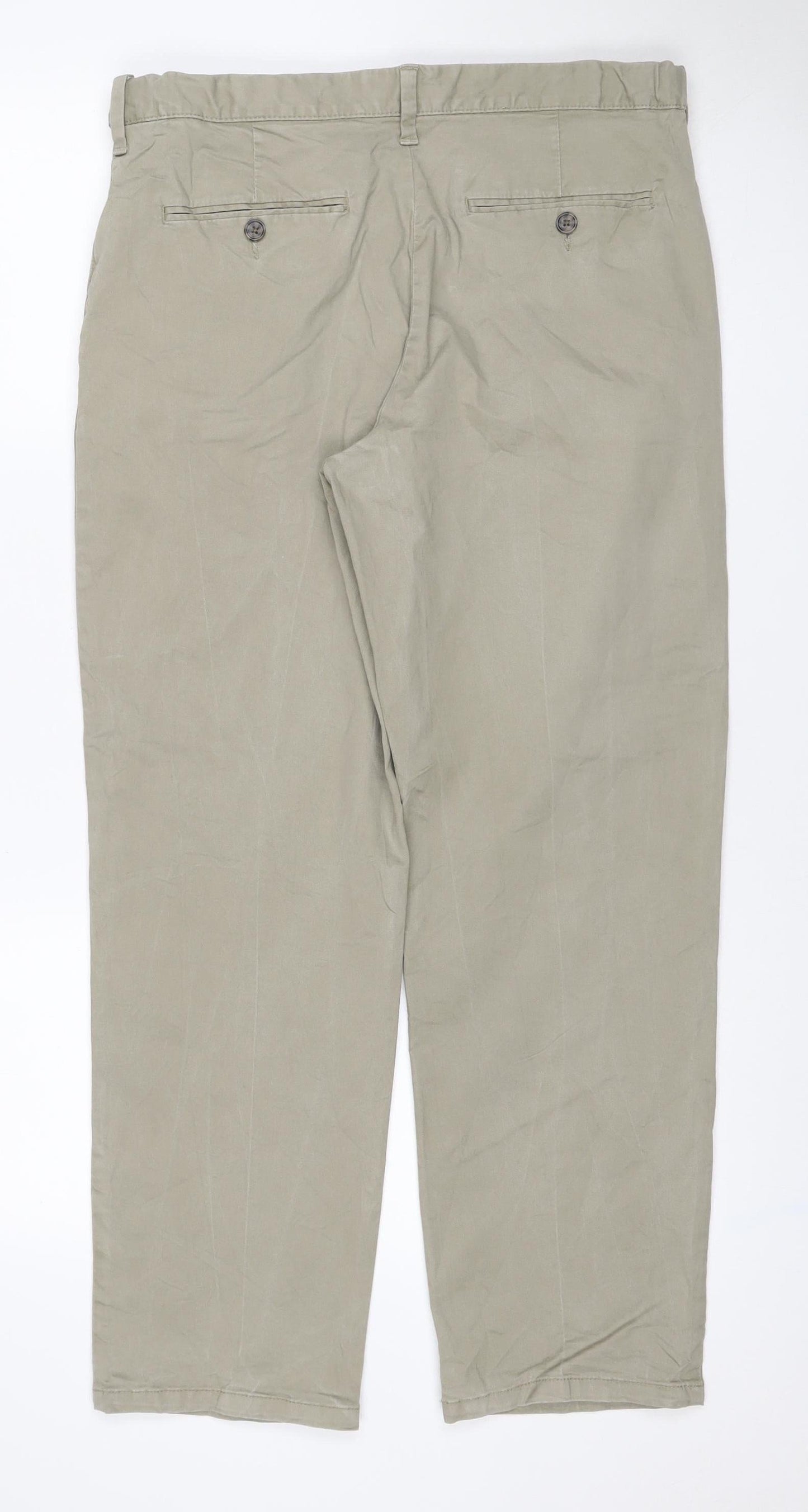 Marks & Spencer Men Beige 34/29 Regular Fit Stretch Chino Trousers