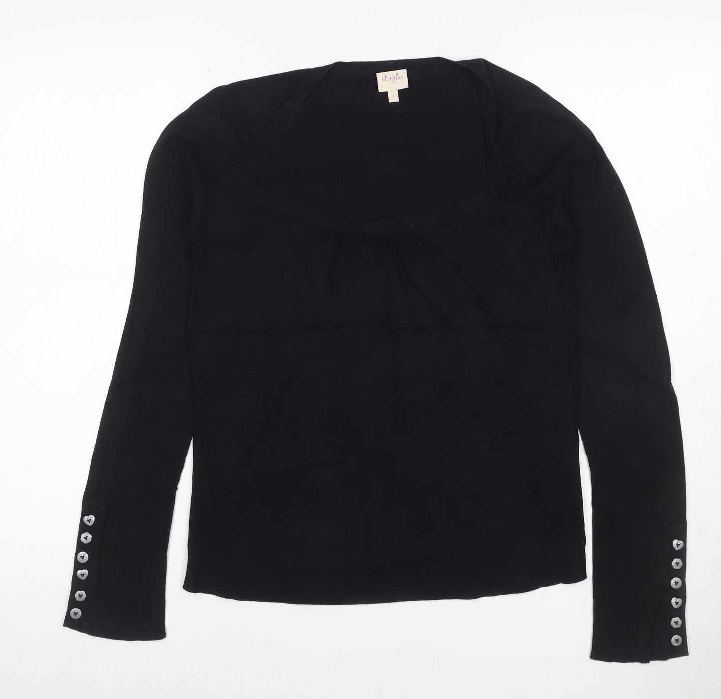 Whistles Women Black UK 10 Scoop Neck Cotton Blend Button Cuff Jumper