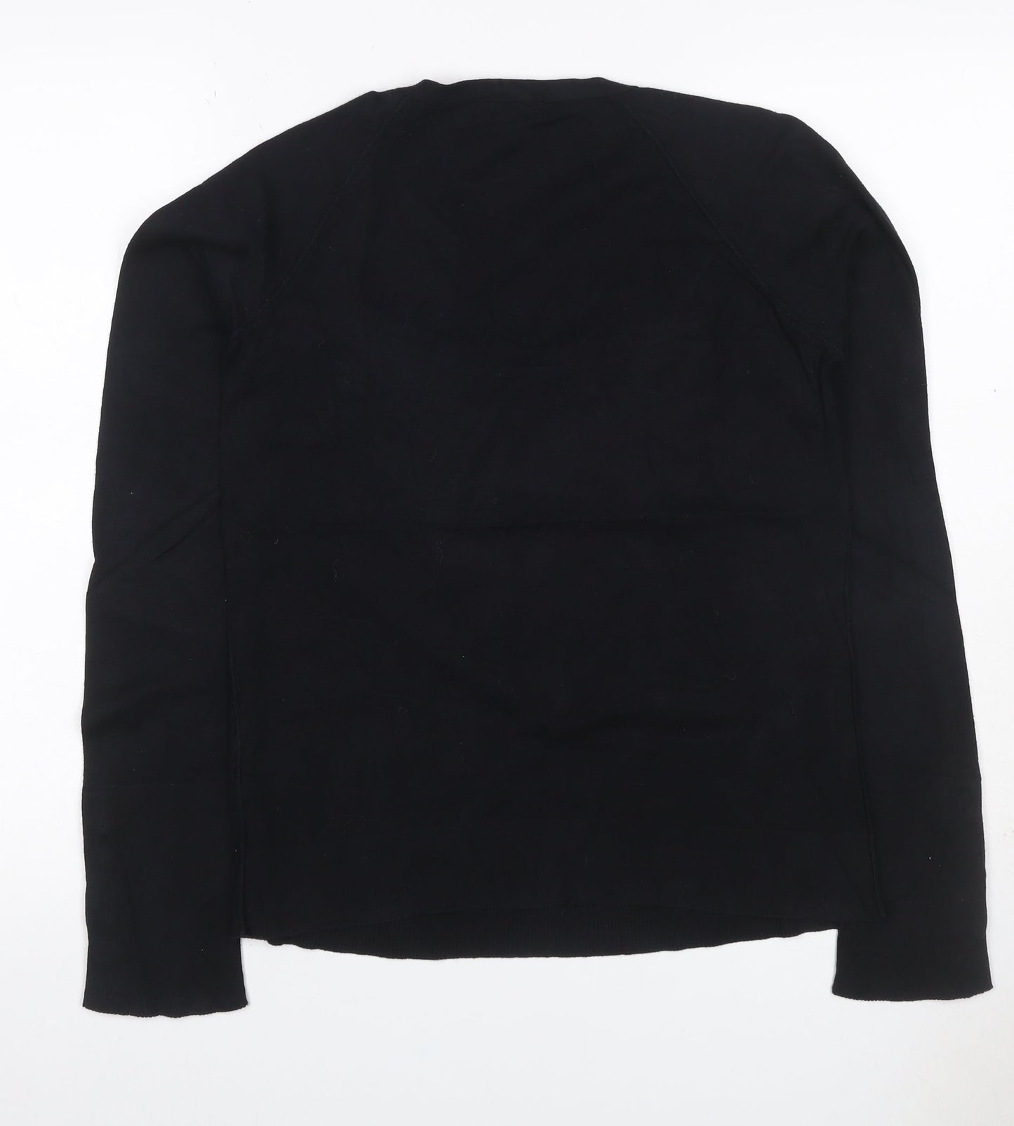 Whistles Women Black UK 10 Scoop Neck Cotton Blend Button Cuff Jumper