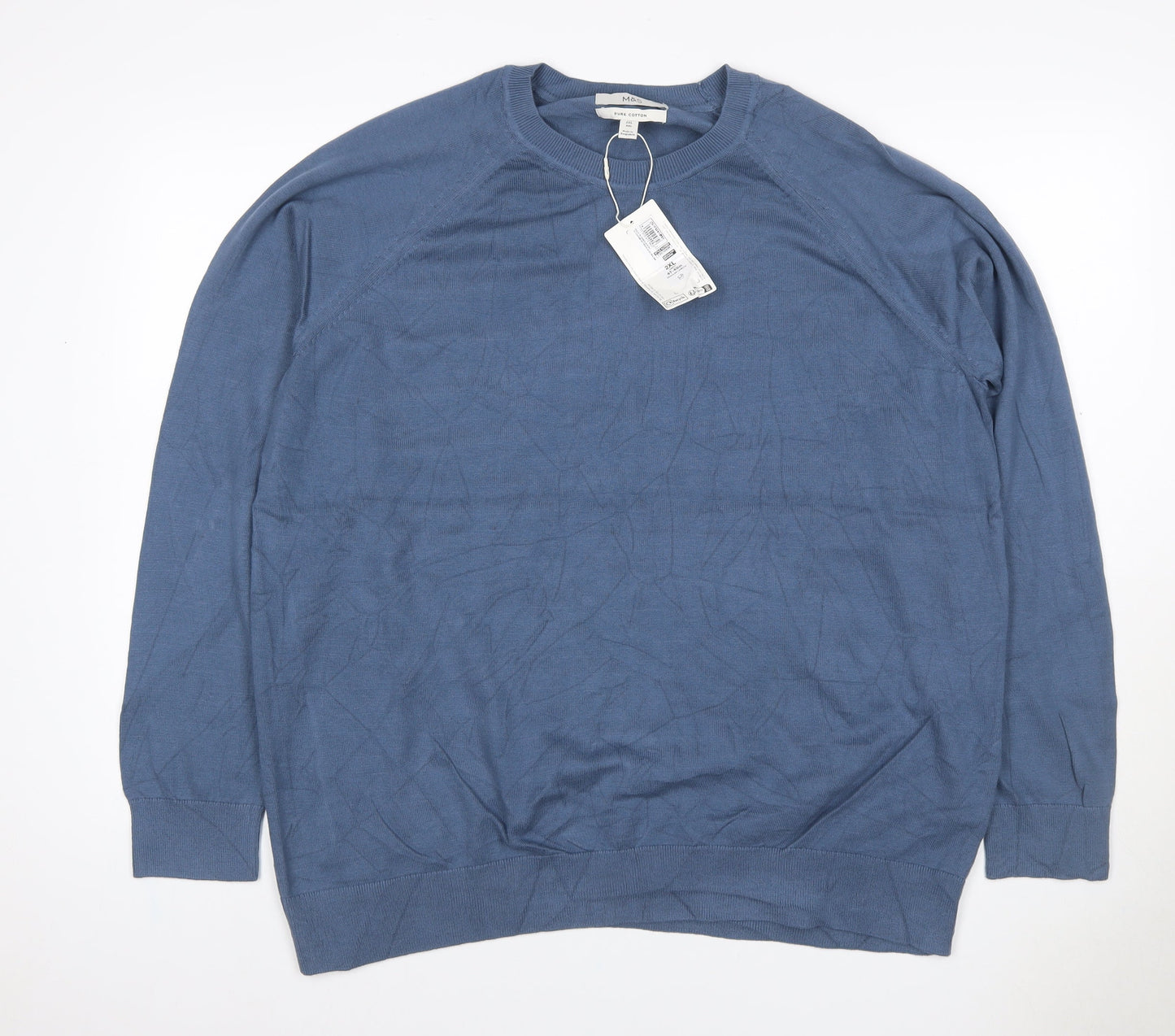 M&S Men’s Blue 2XL Pure Cotton Crew Neck Knit Pullover Jumper