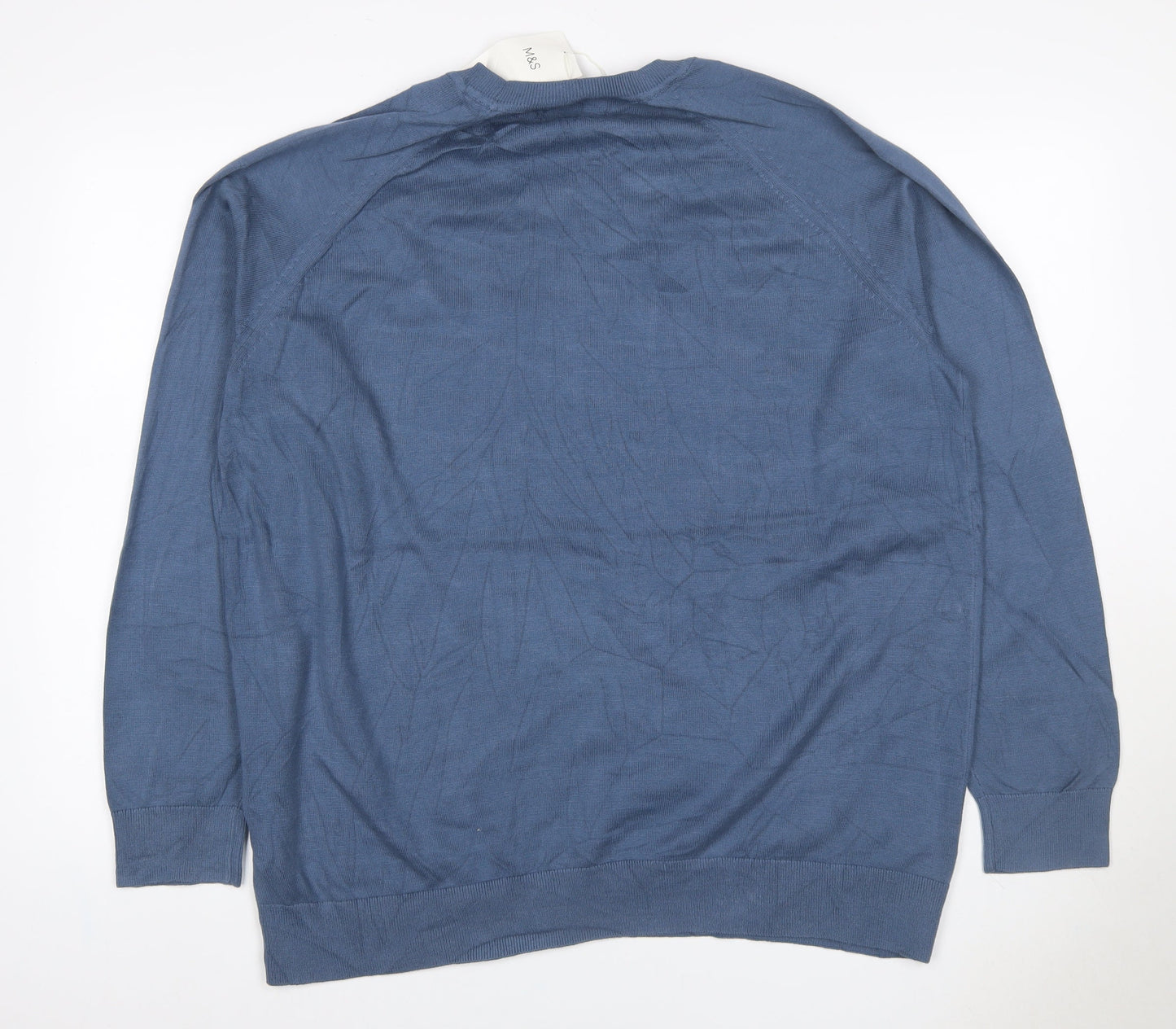 M&S Men’s Blue 2XL Pure Cotton Crew Neck Knit Pullover Jumper
