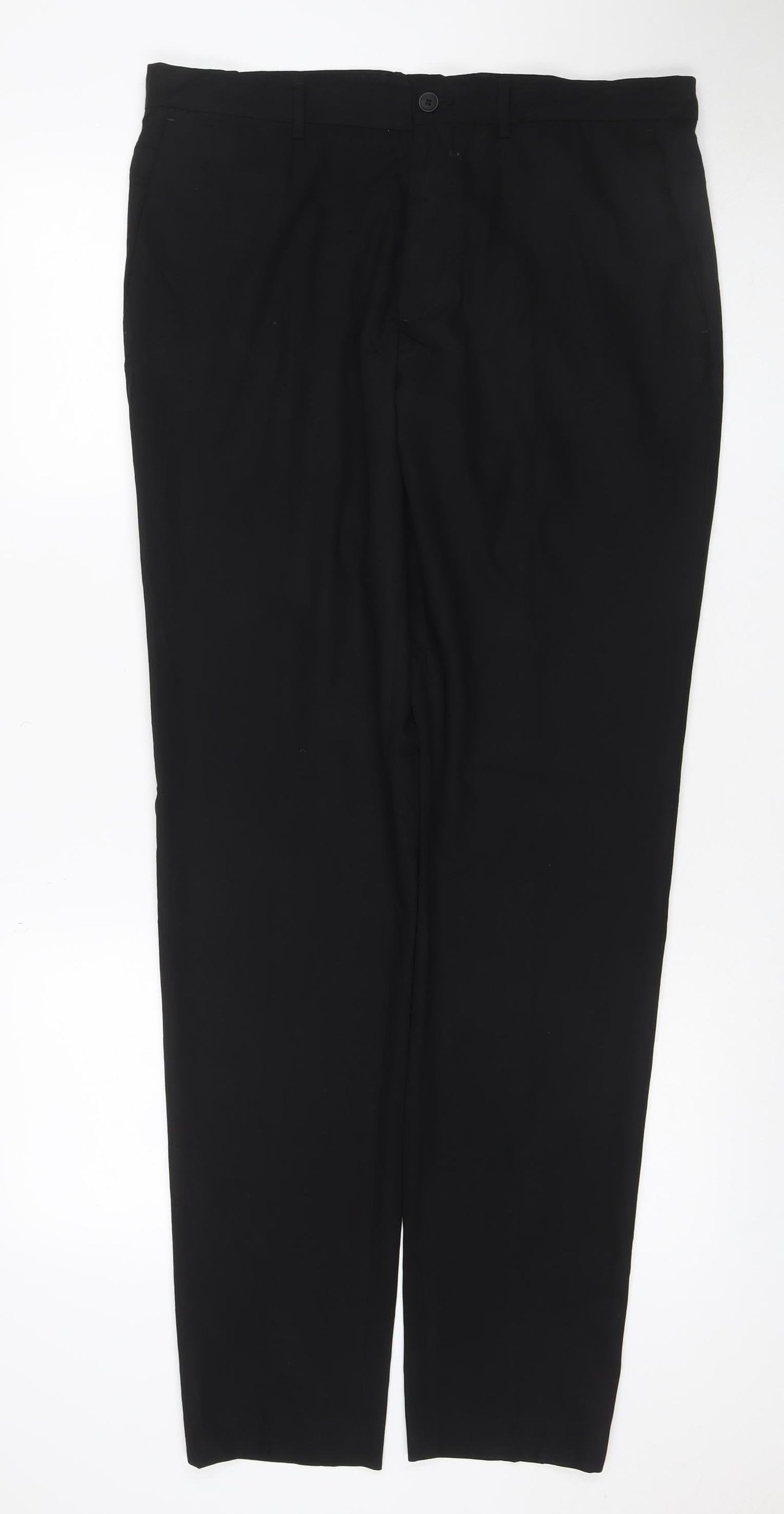 Zara Women Black UK 14 Straight Tailored Viscose Blend Dress Trousers