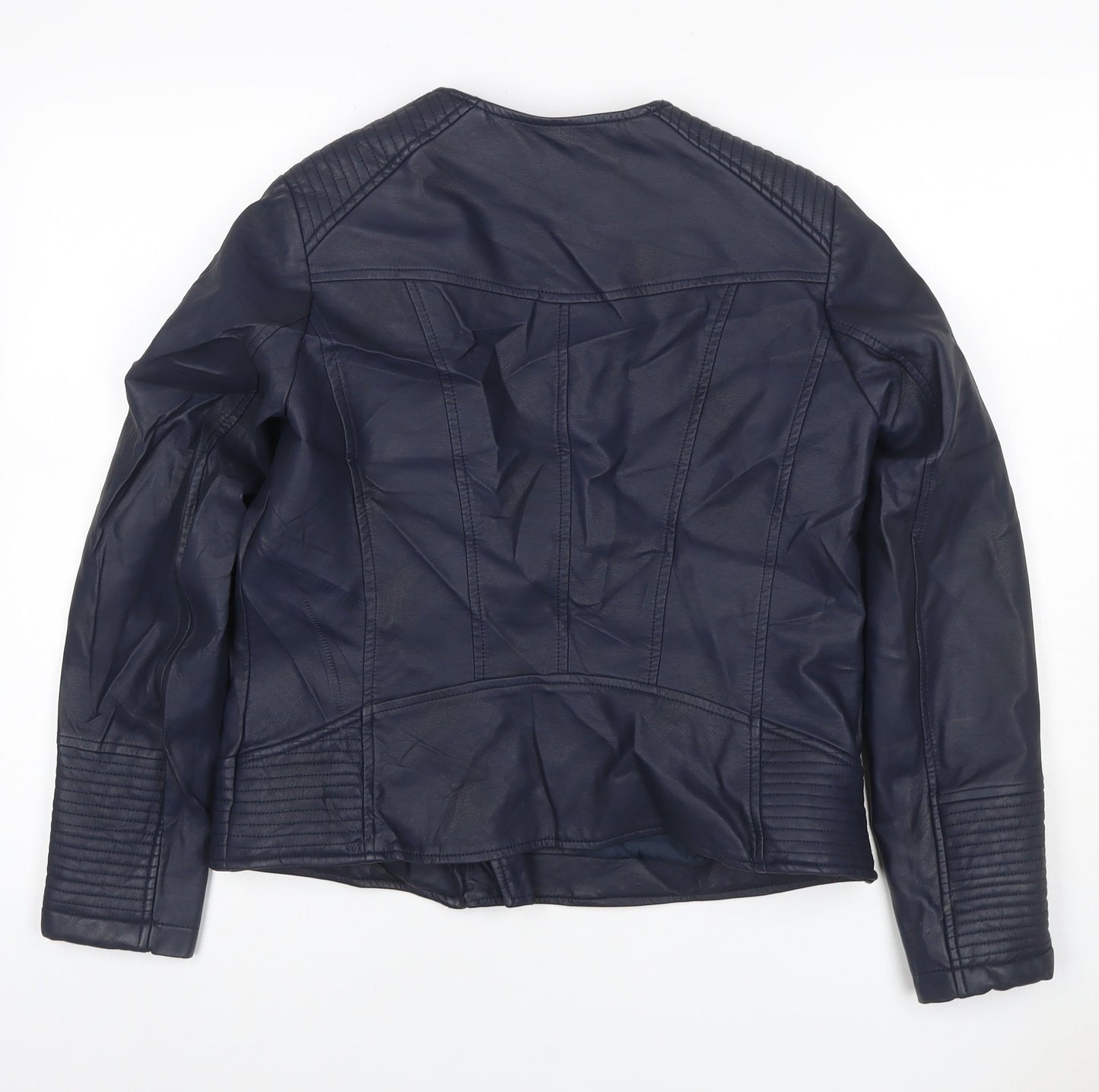 TU Women Blue Size 12 Faux Leather Biker Jacket Zip Pockets