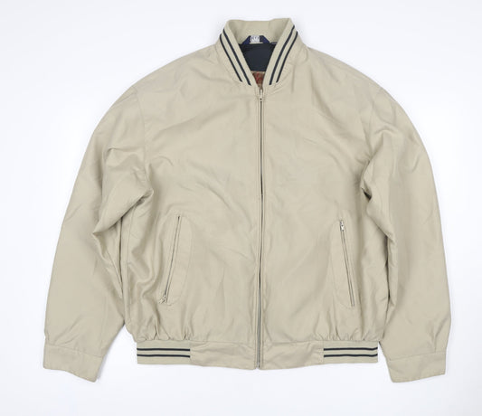 MAN Mens Beige M Bomber Jacket Full Zip Striped Collar