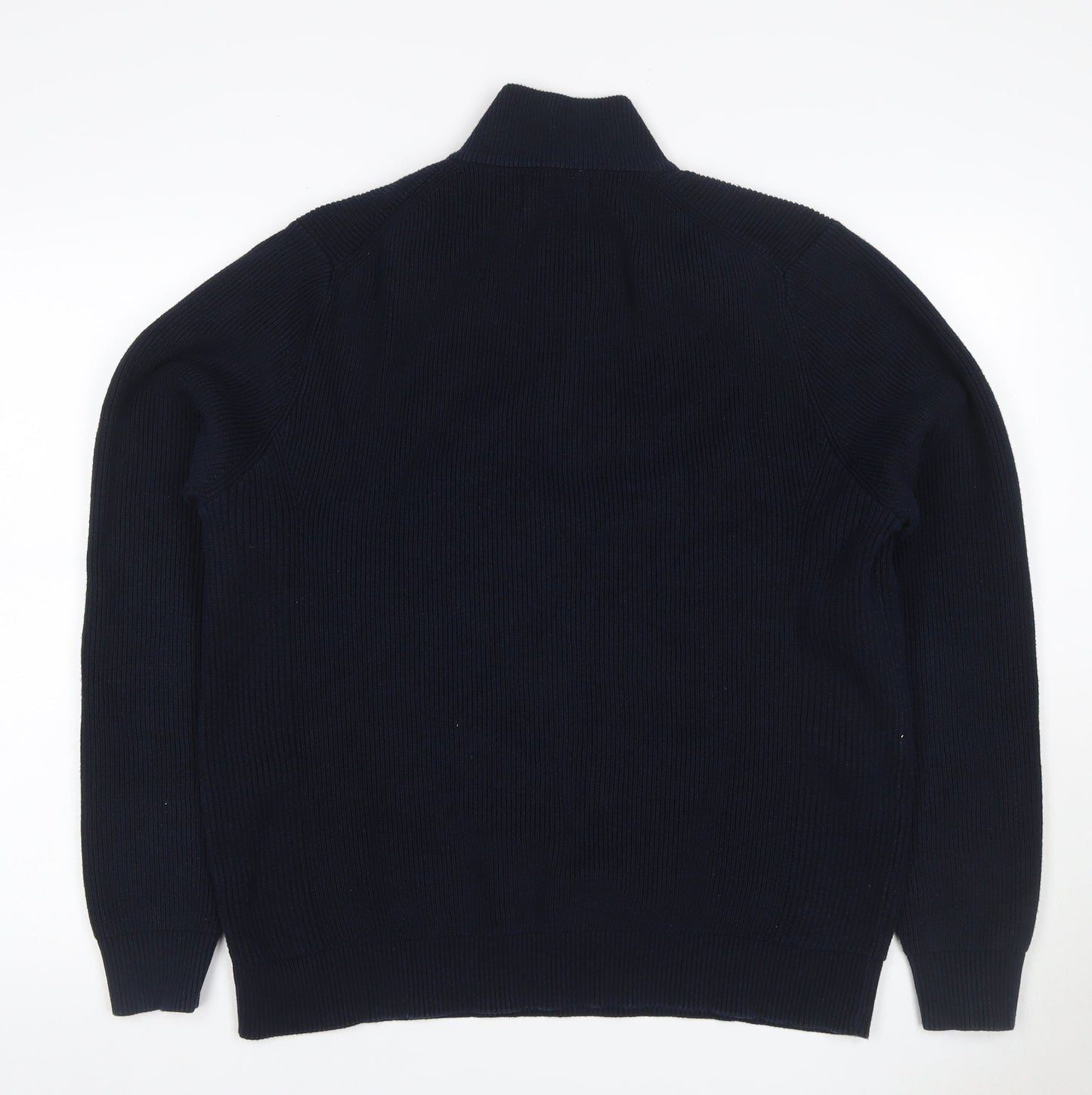 Marks & Spencer Men Blue XL 1/4 Zip Rib Knit Jumper
