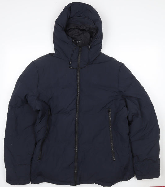 Jack Wills Women’s Blue L Hooded Puffer Jacket Down Filled Zip