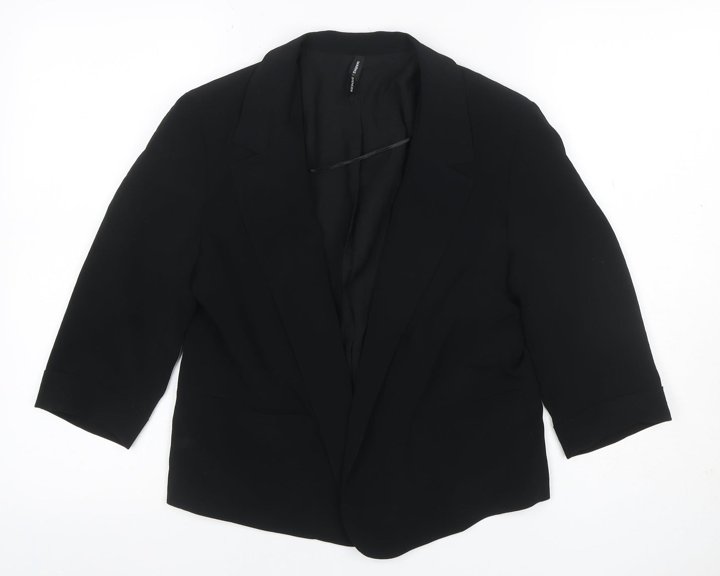 Marks & Spencer Women Black UK 10 Open Front 3/4 Sleeve Blazer