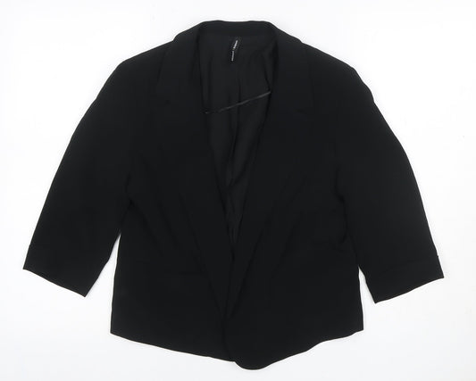 Marks & Spencer Women Black UK 10 Open Front 3/4 Sleeve Blazer