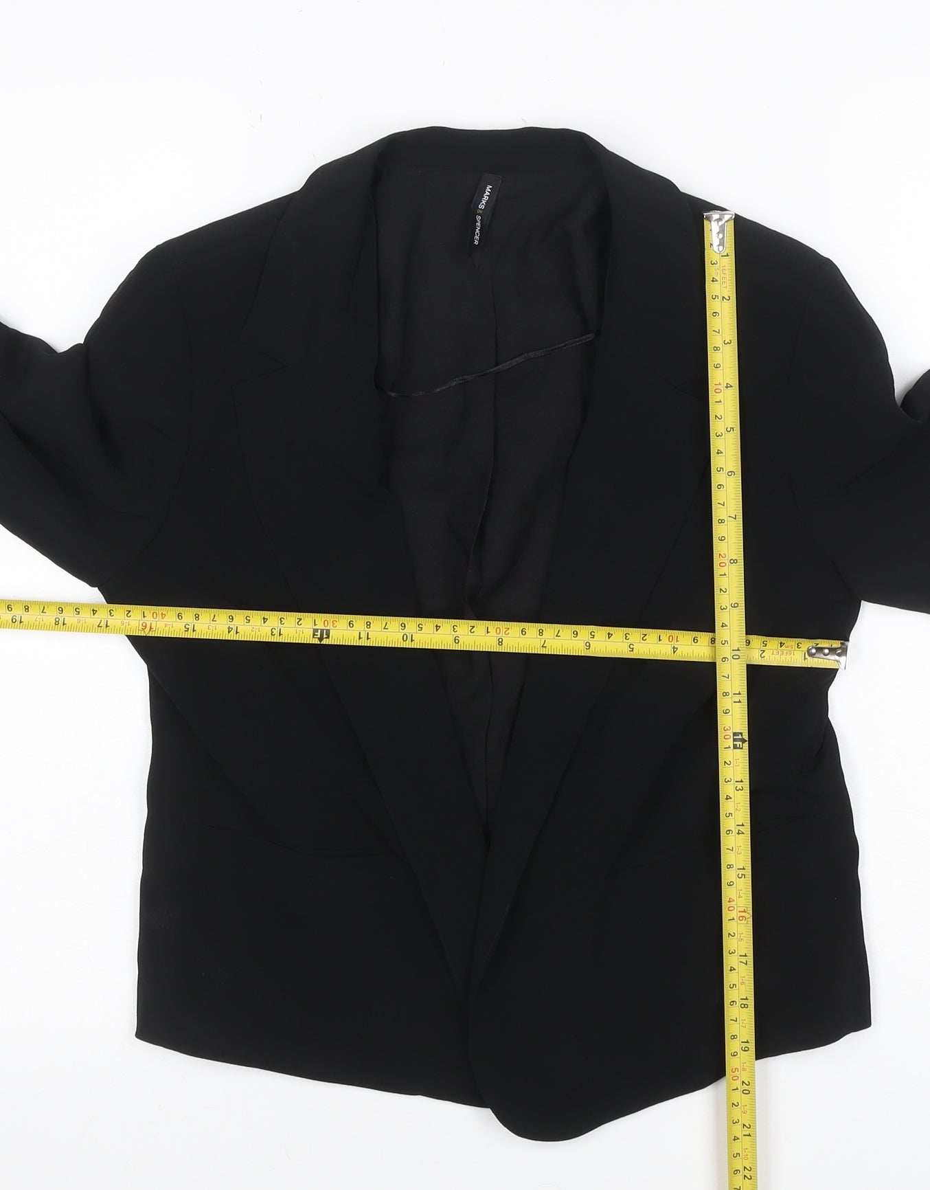 Marks & Spencer Women Black UK 10 Open Front 3/4 Sleeve Blazer