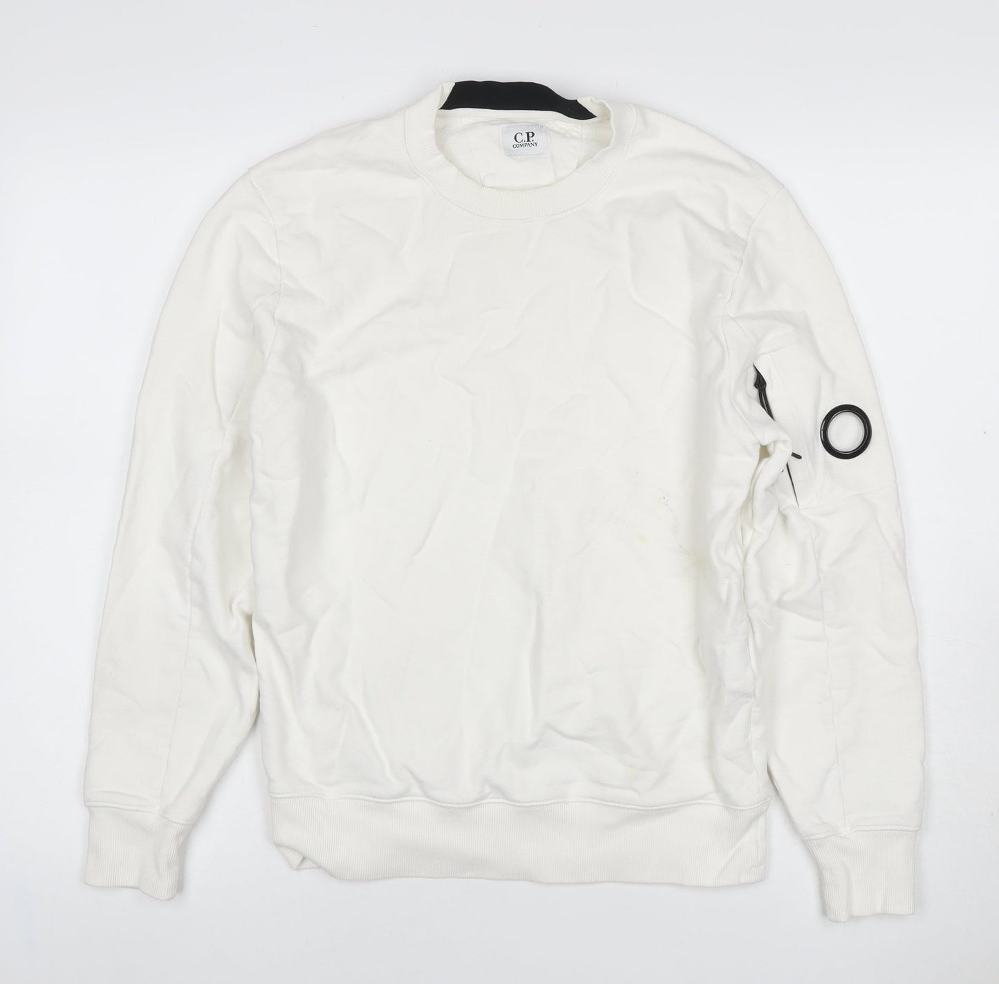 C.P. Company Men’s White S Crew Neck Sweatshirt Lens Pocket Pullover