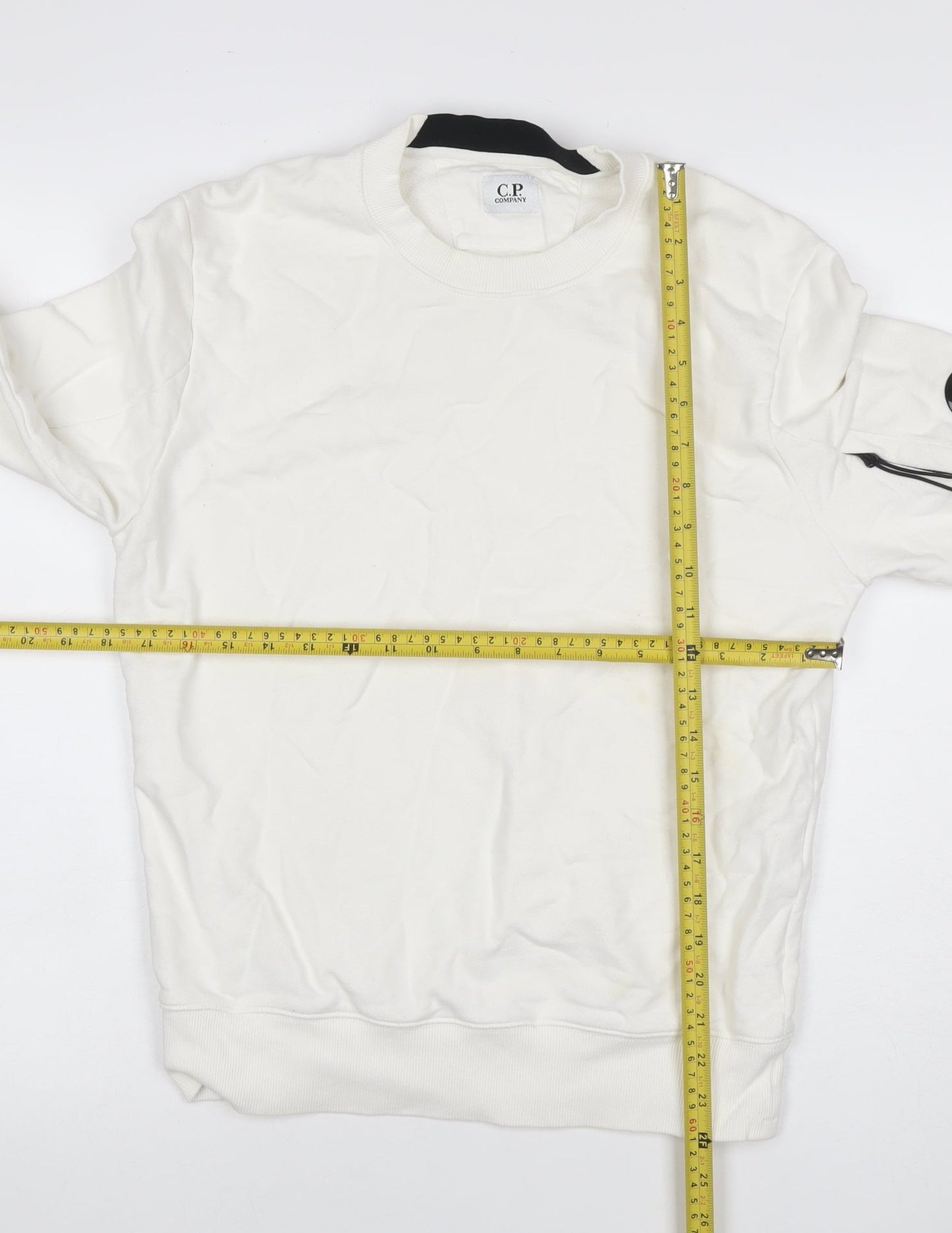 C.P. Company Men’s White S Crew Neck Sweatshirt Lens Pocket Pullover