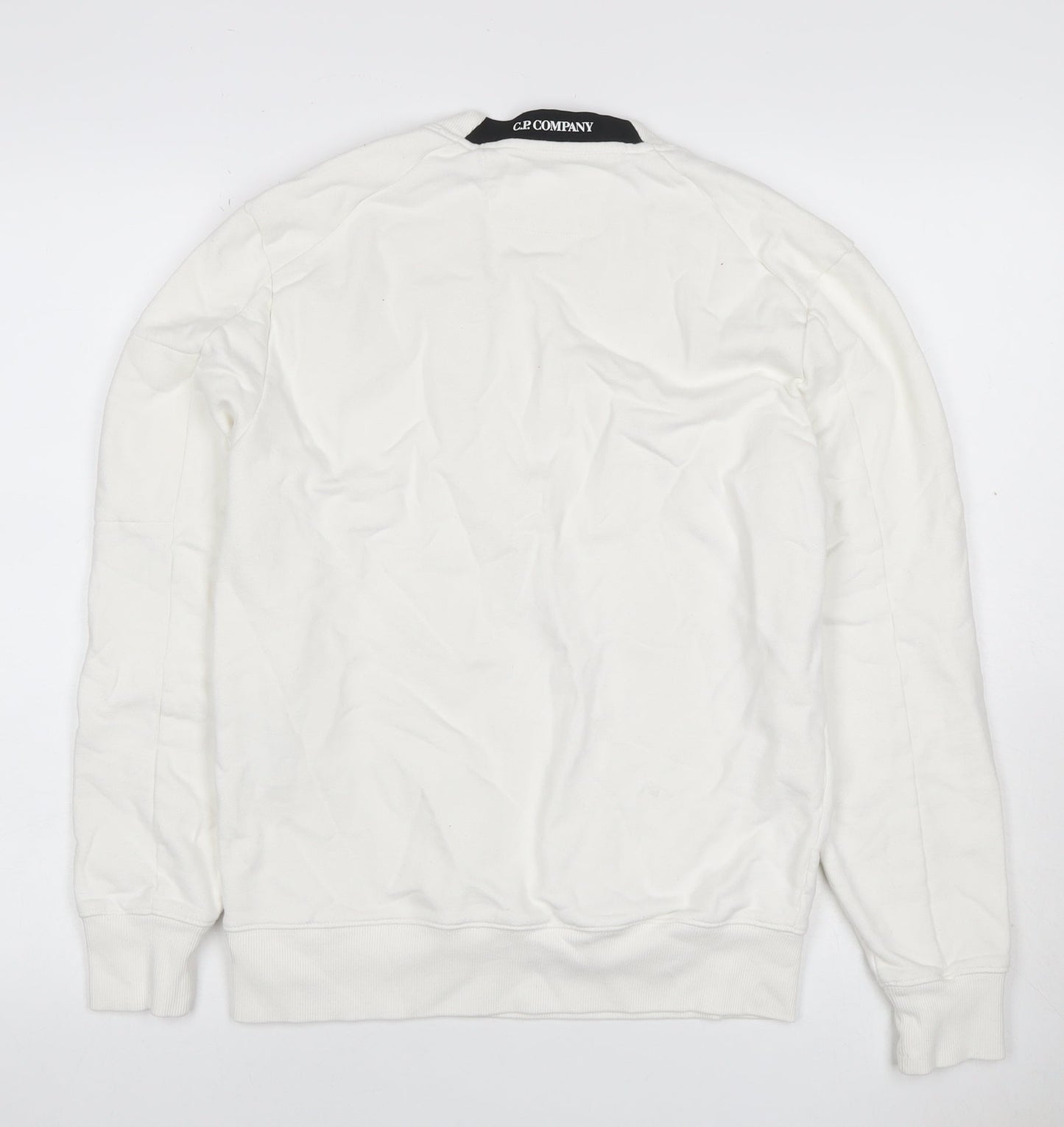 C.P. Company Men’s White S Crew Neck Sweatshirt Lens Pocket Pullover