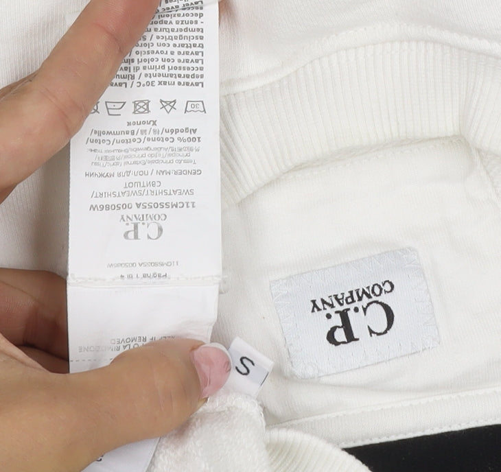 C.P. Company Men’s White S Crew Neck Sweatshirt Lens Pocket Pullover