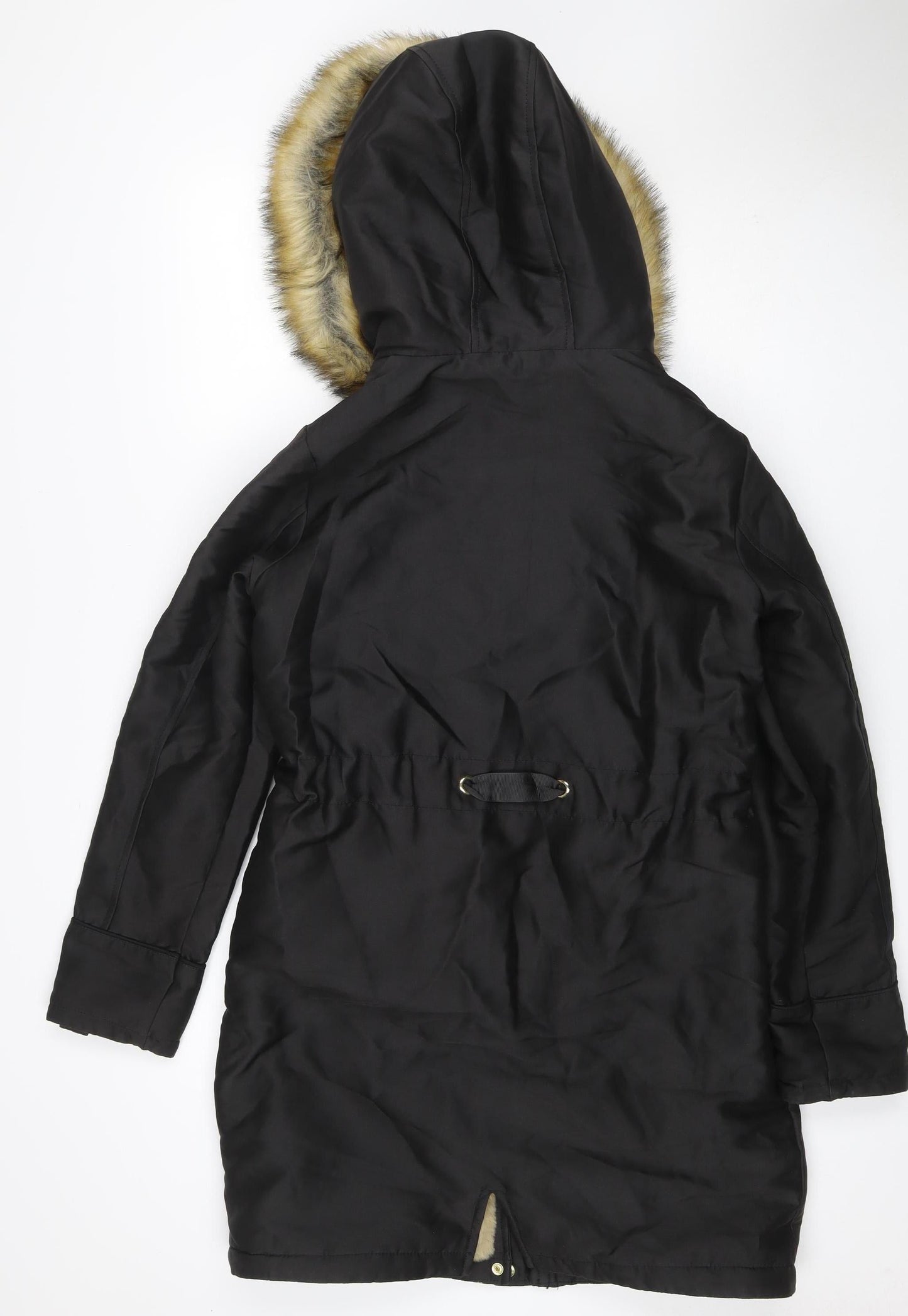 Next Women’s Black UK 8 Faux Fur Hood Belted Long Parka Coat