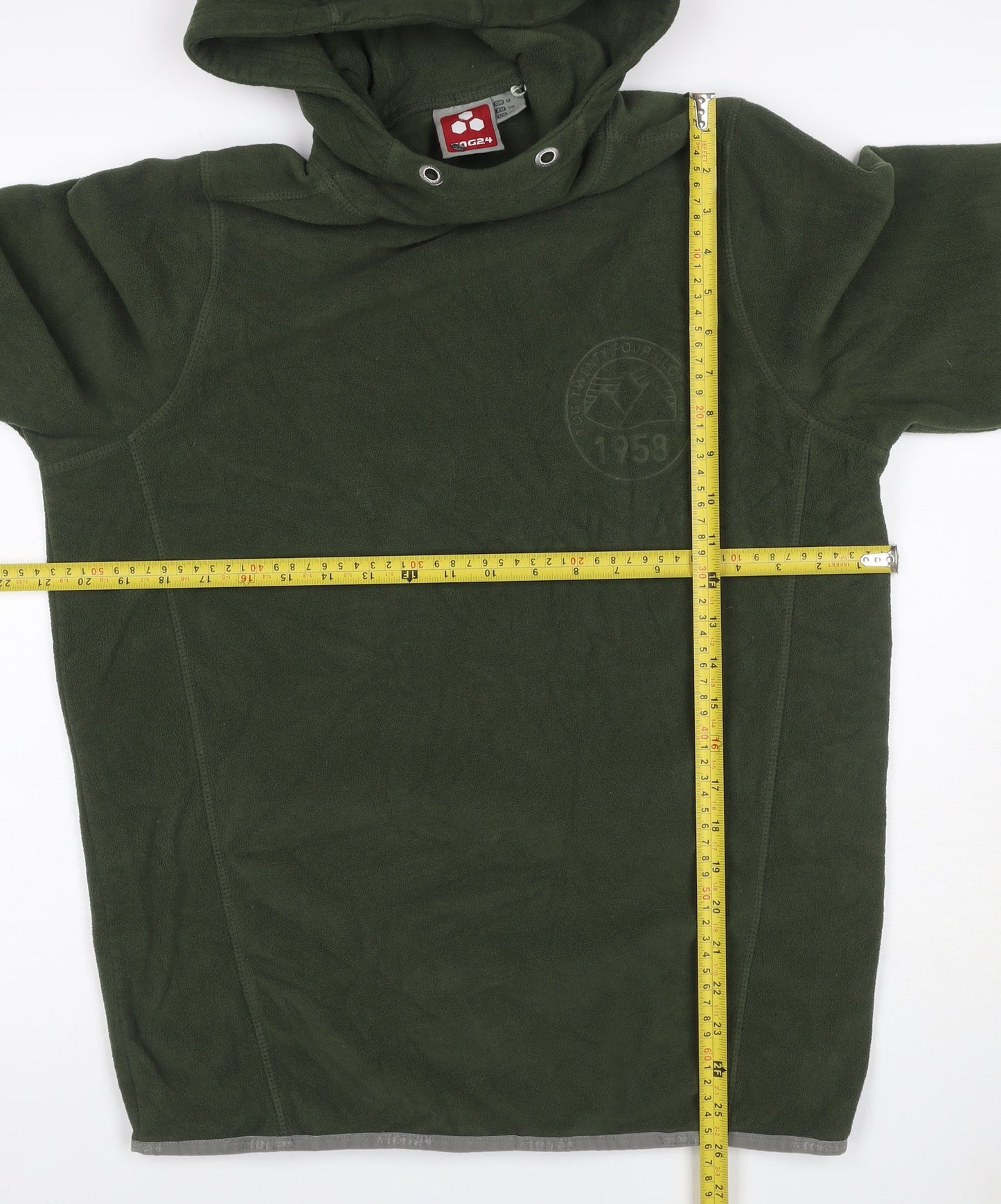 JOG24 Men’s Green M Pullover Fleece Hoodie Embossed Logo Long Sleeve