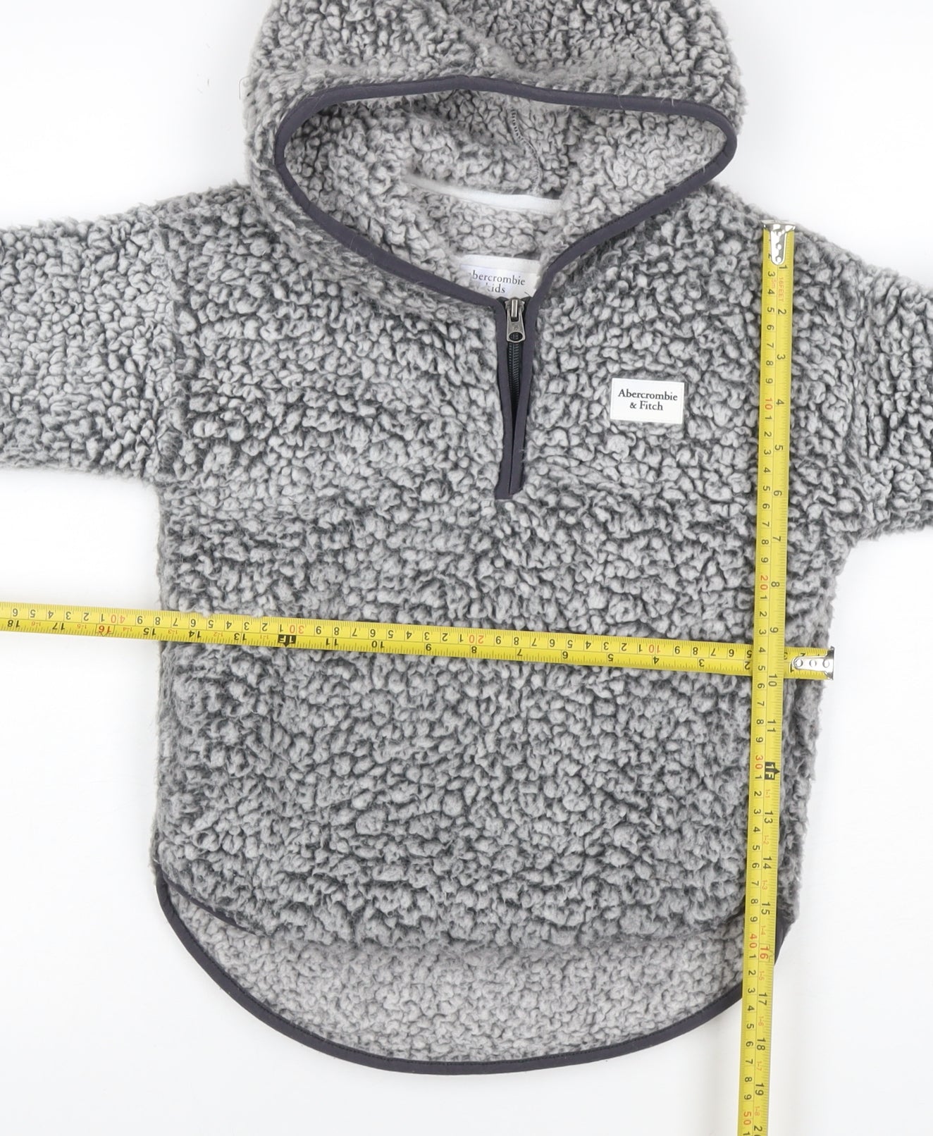 Abercrombie & Fitch Girls Grey 7-8 Years Sherpa Fleece 1/4 Zip Hoodie
