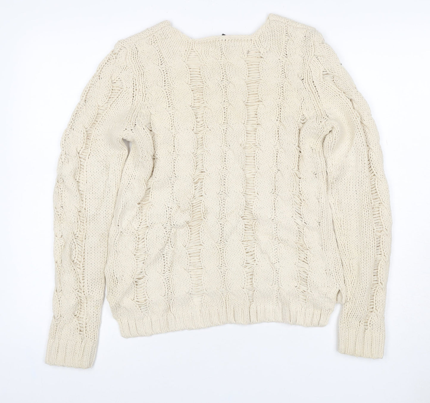 H&M Women Ivory XS Cable Knit Chunky Pullover Jumper Cotton Blend