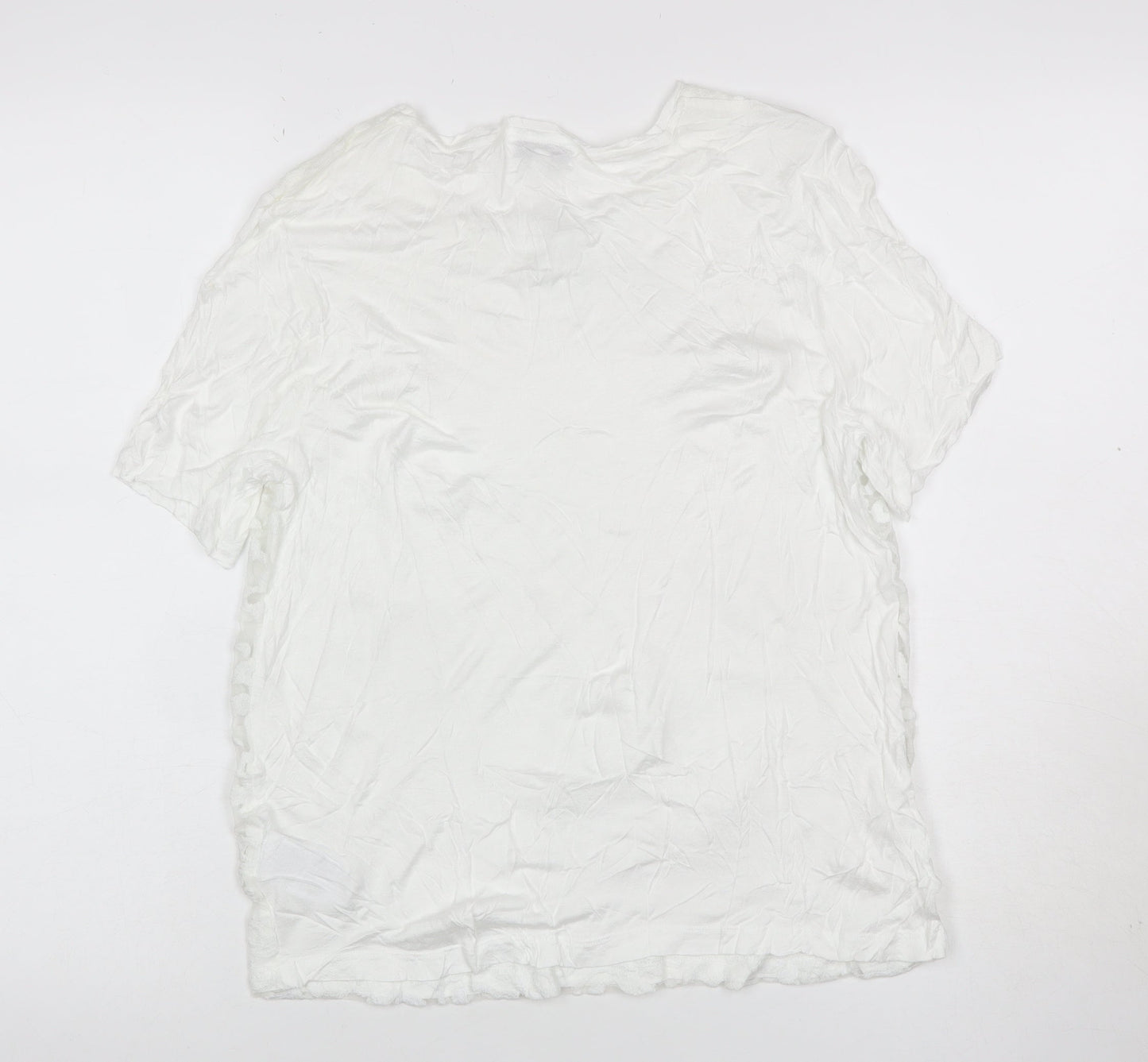 Reiss Women White M Floral Lace Puff Sleeve Short Sleeve T-Shirt