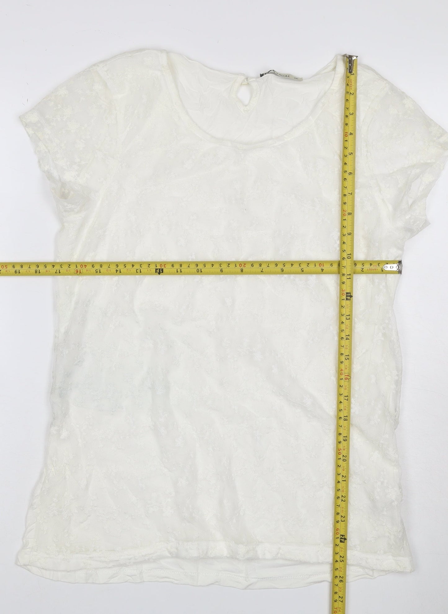 LCW Casual Women Ivory 2XL Floral Lace Keyhole Cap Sleeve Blouse