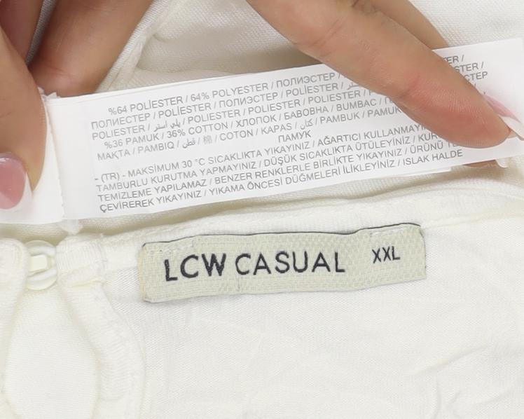 LCW Casual Women Ivory 2XL Floral Lace Keyhole Cap Sleeve Blouse