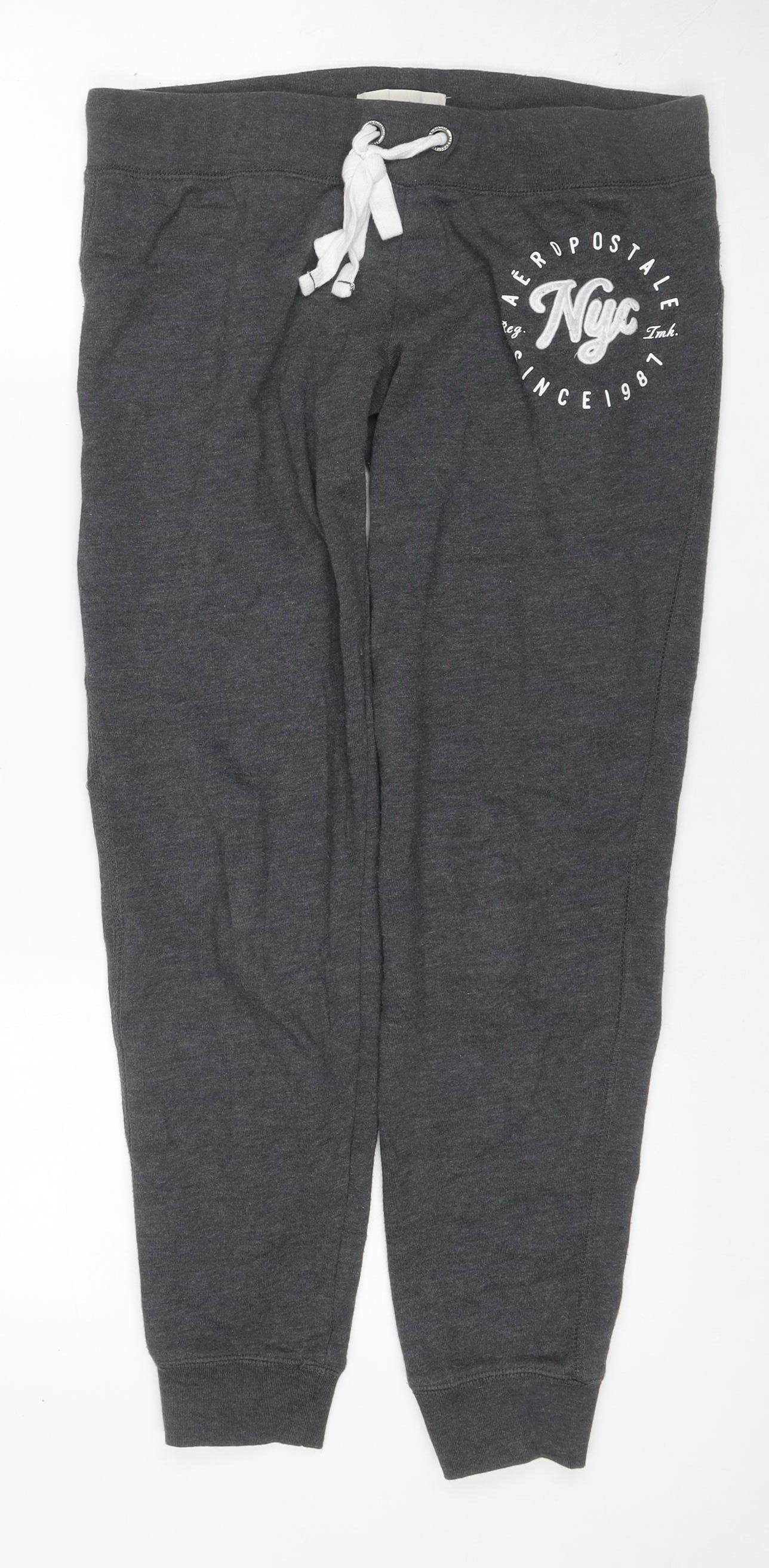 Aeropostale Women Grey M Jogger Sweatpants Logo Drawstring
