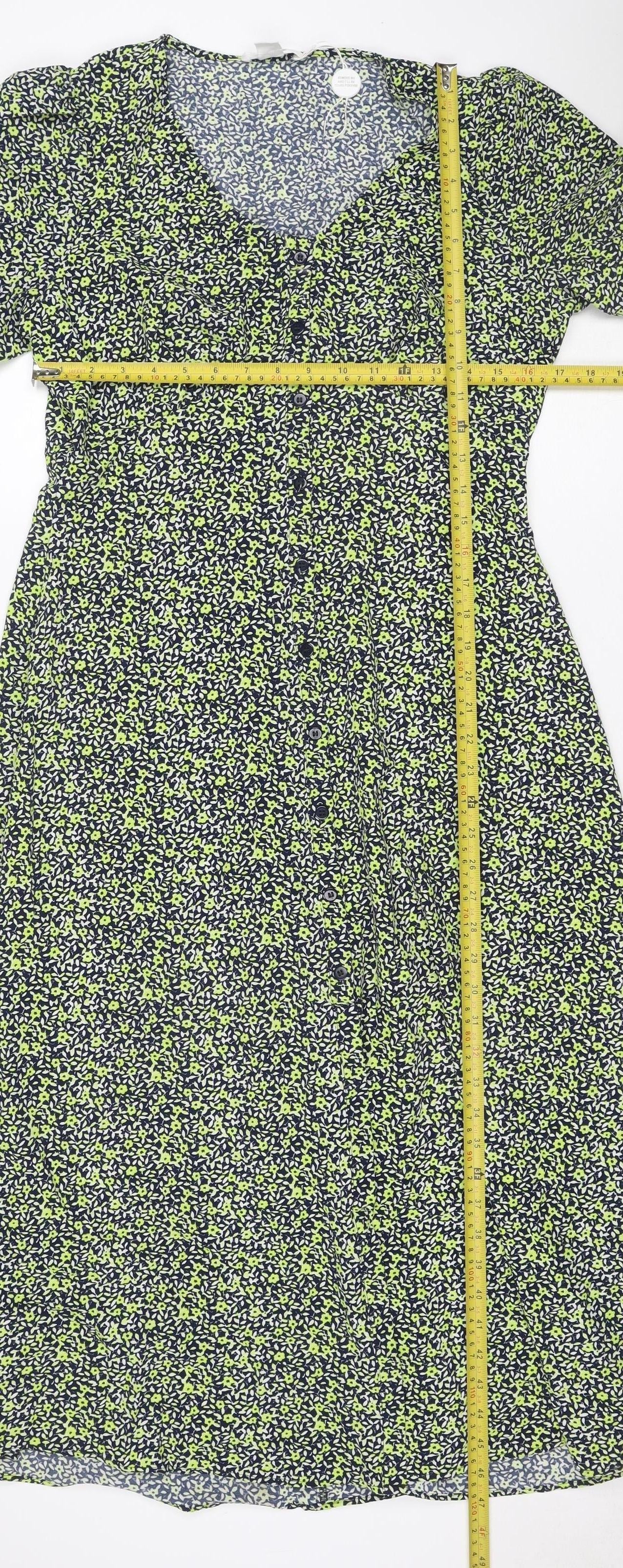 Finery Women Green Floral Midi Shirt Dress UK 12 Long Sleeve