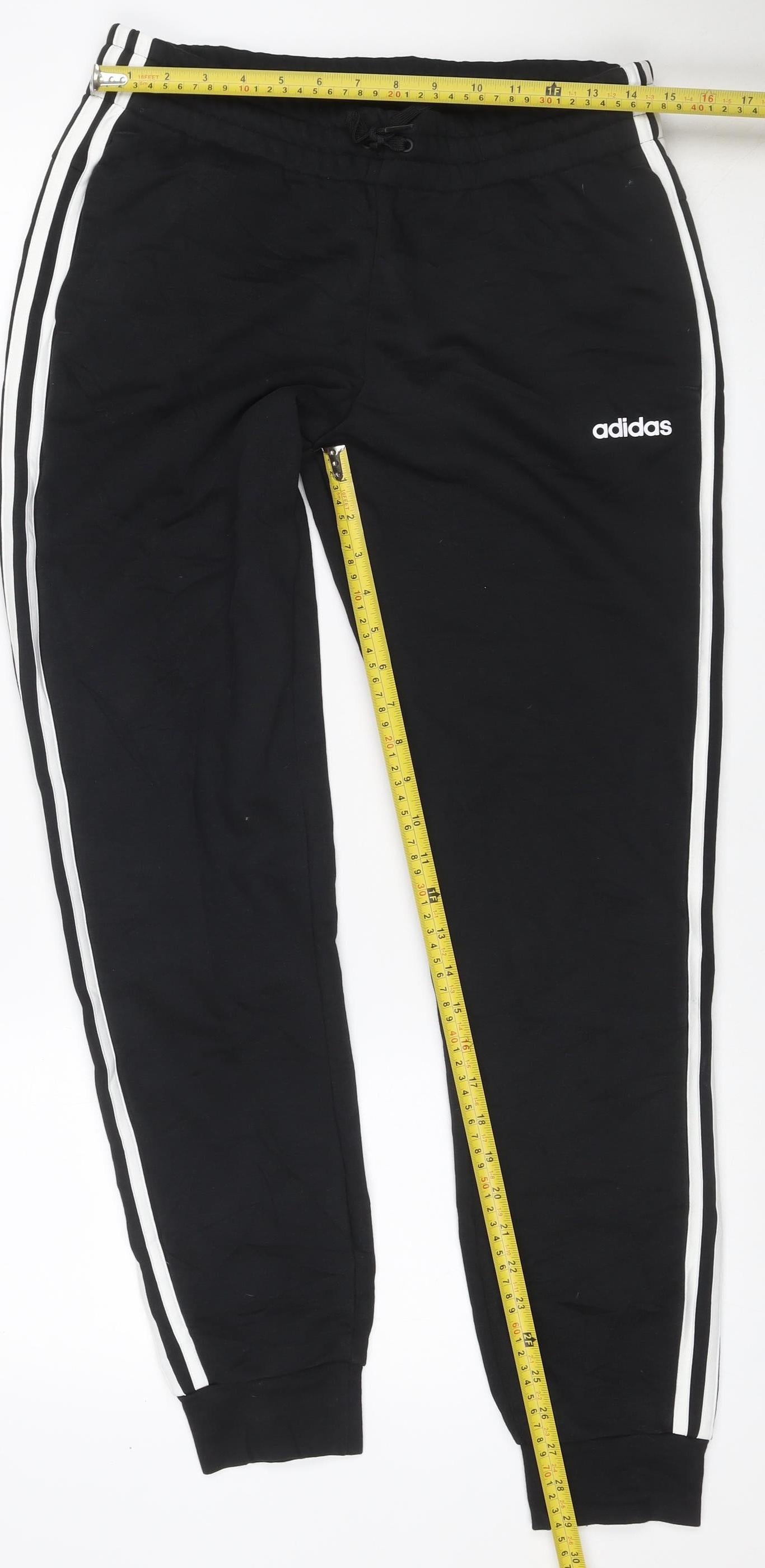 adidas Women Black UK 12-14 M Track Pants 3 Stripe Tapered Joggers