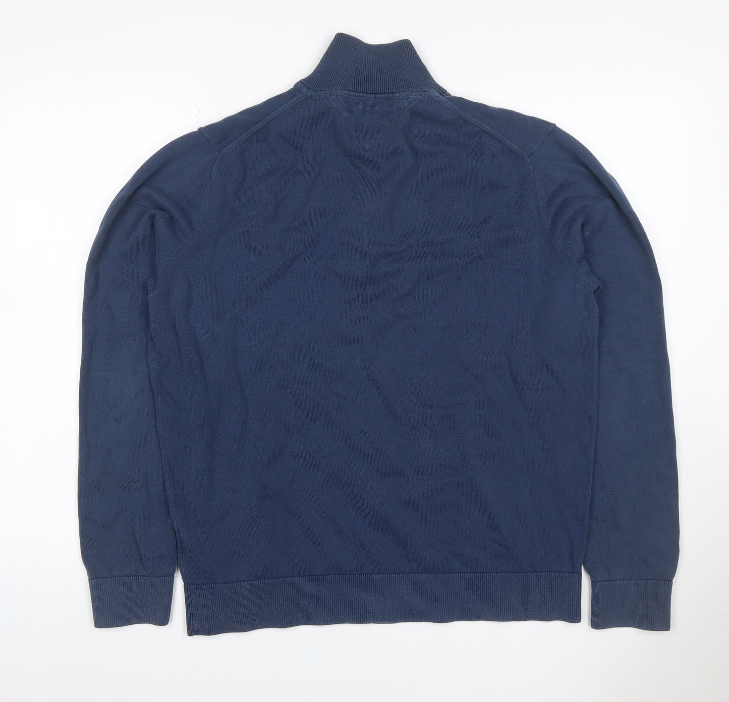 Tommy Hilfiger Men’s Blue XL Quarter Zip Cotton Mock Neck Jumper