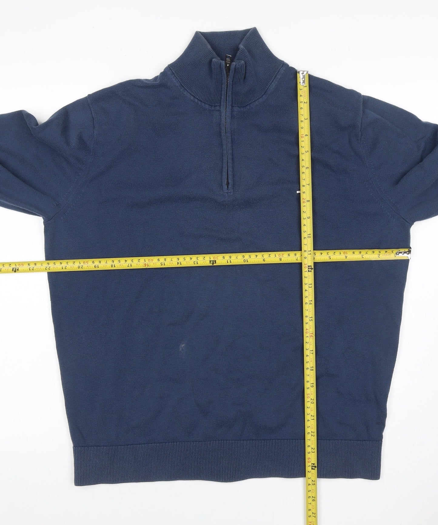 Tommy Hilfiger Men’s Blue XL Quarter Zip Cotton Mock Neck Jumper