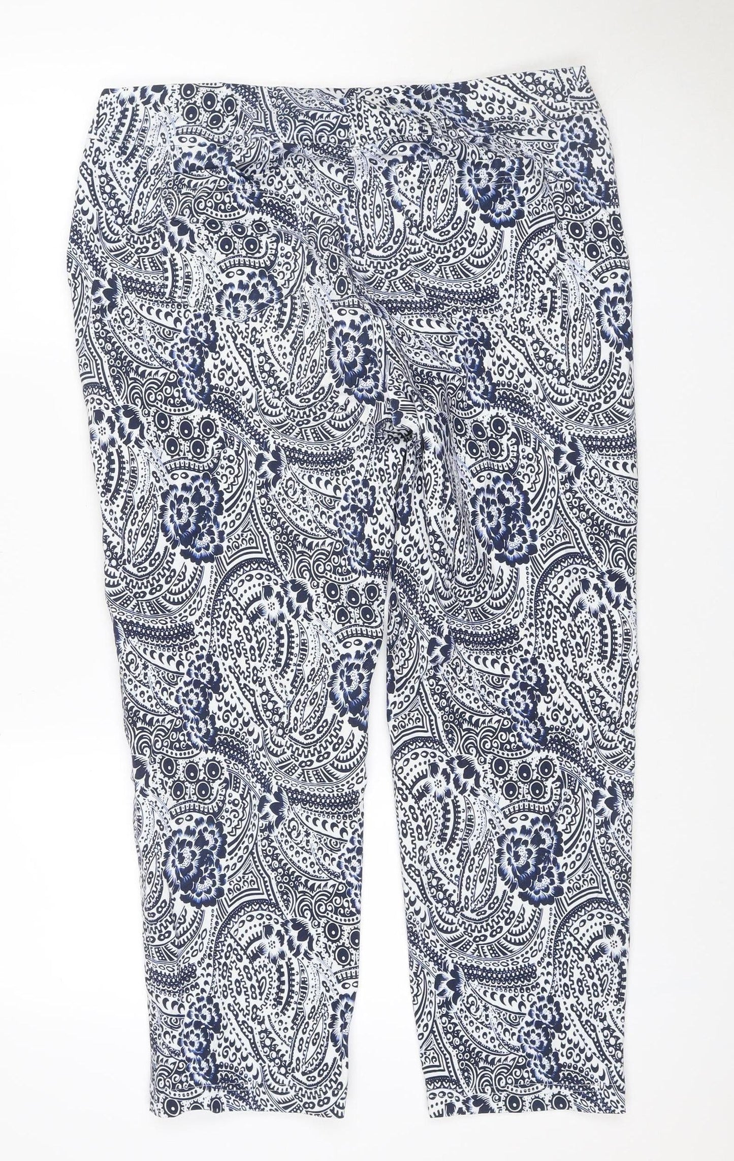 Robell Women Blue Paisley Bella 09 Cropped Stretch Trousers UK 18
