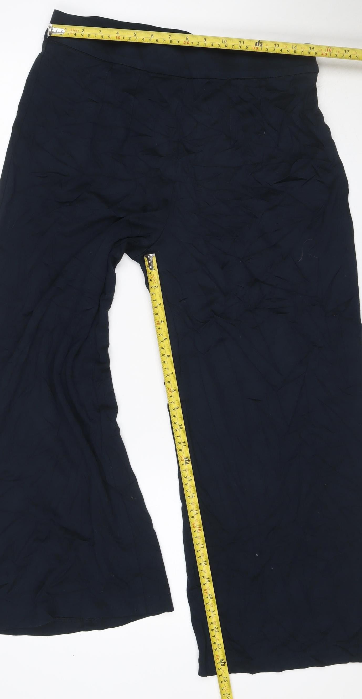 Marks and Spencer Women Black Size 16 Wide-Leg Stretch Trousers