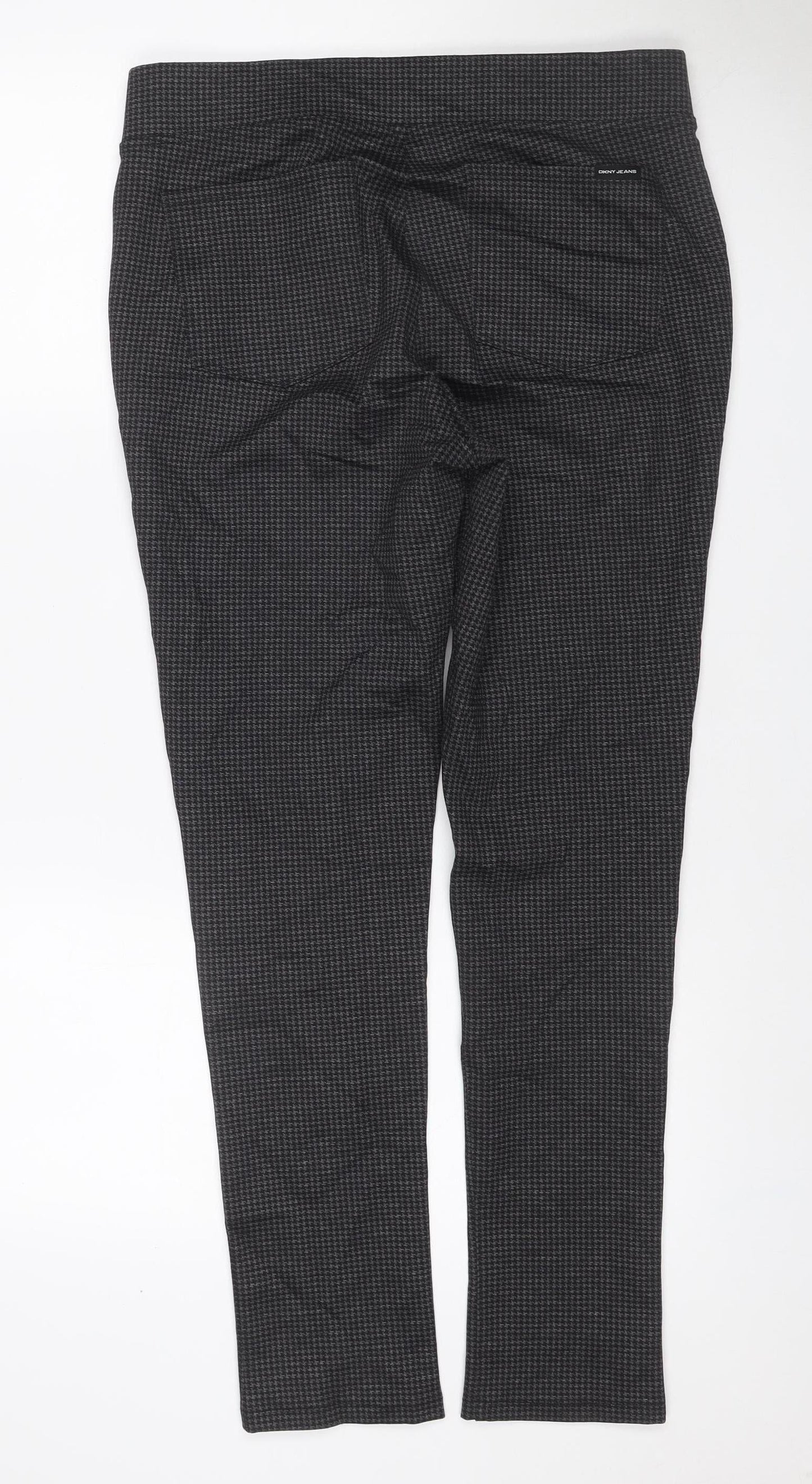 DKNY Jeans Women Grey Herringbone Straight Trousers M Zip Pockets