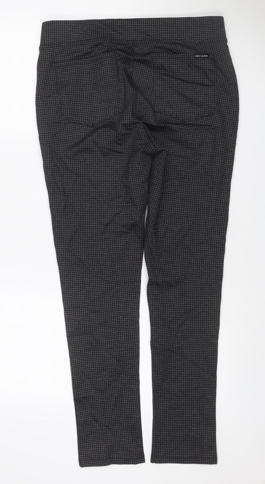 DKNY Jeans Women Grey Herringbone Straight Trousers M Zip Pockets
