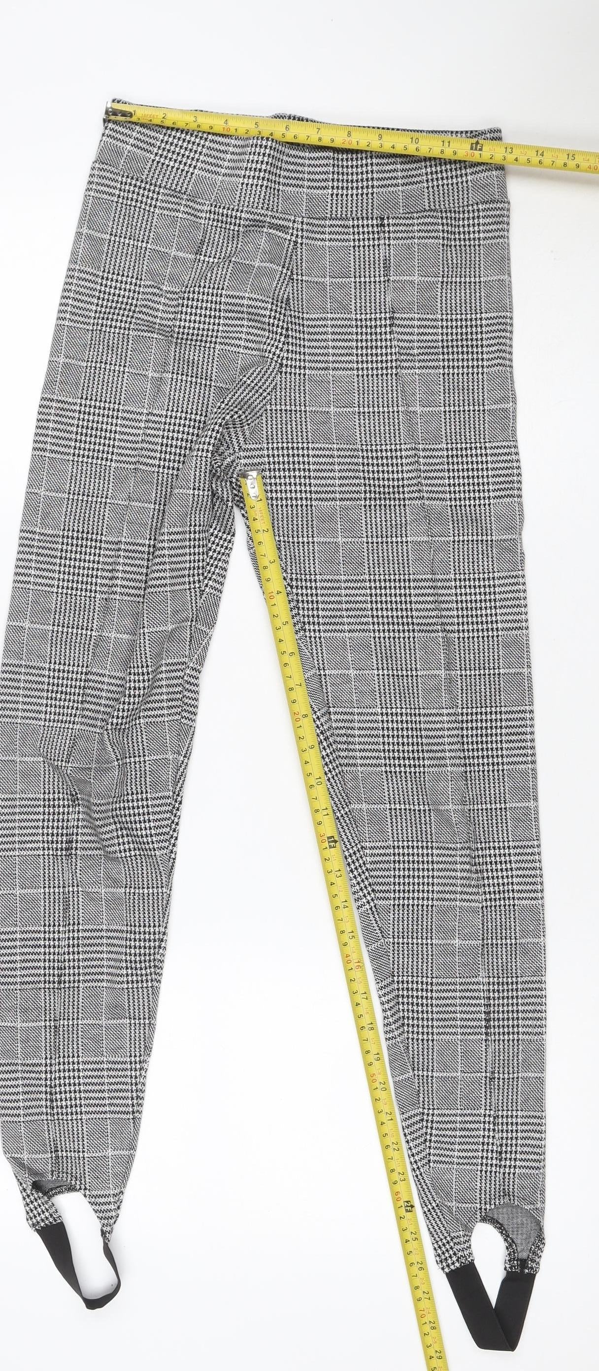 Marks & Spencer Women Grey Check Stirrup Leggings UK 8 Regular