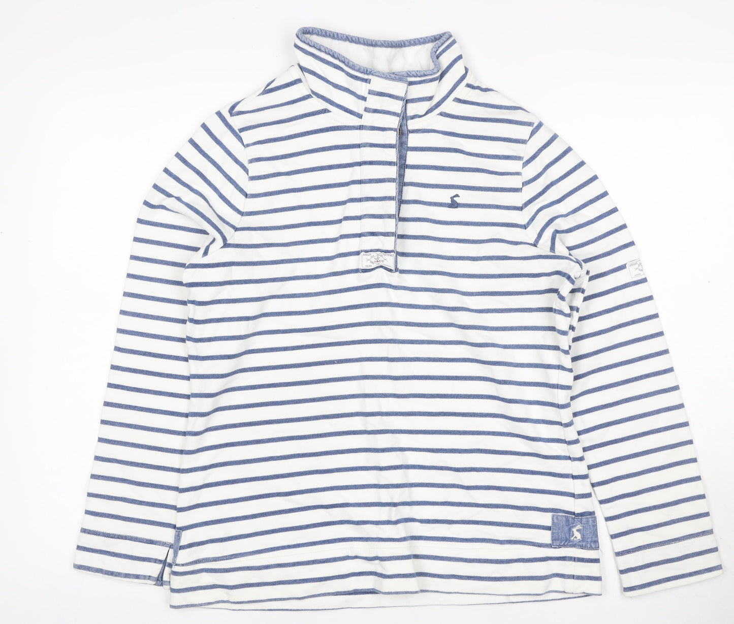 Joules Women’s White Blue Striped UK 12 Half Zip High Neck Sweatshirt