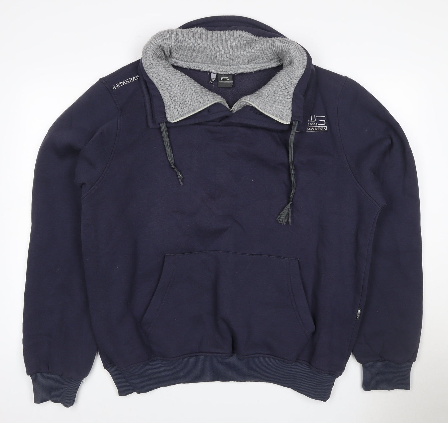 G-Star RAW Men’s Navy M Pullover Hoodie Half Zip Cotton Elbow Patches