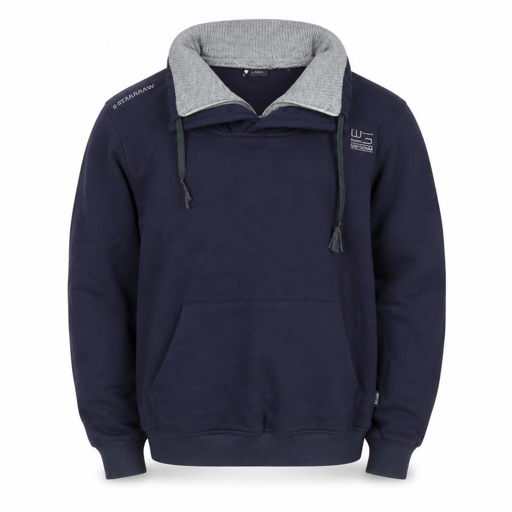 Front view of G-Star RAW Men’s Navy M Pullover Hoodie Half Zip Cotton Elbow Patches