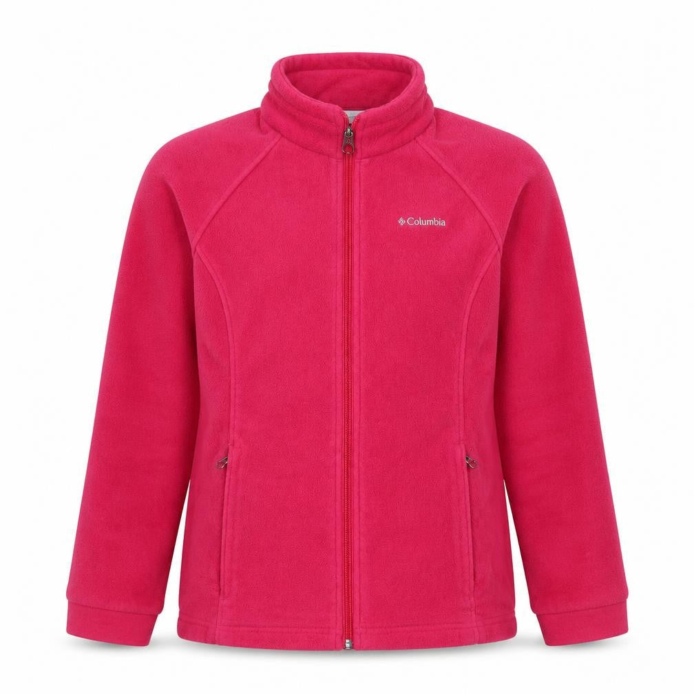 Front view of Columbia girls’ pink fleece jacket 14-15 years full zip pockets